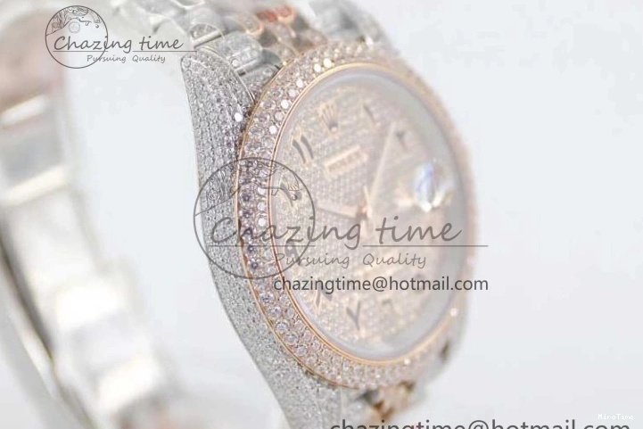 MiroTime 1229 Affordable Datejust 41 SS RG Full Diamonds TWF 1:1 Best Edition Arabic Markers Dial on Jubilee Bracelet A 2385